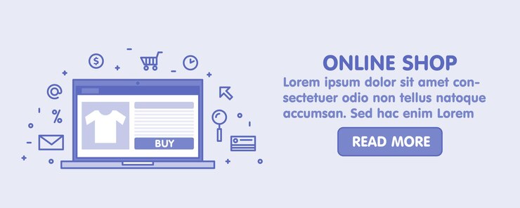 Vector ilustración de línea de concepto de tienda online. ordenador portátil con pantalla de página web y banner web de vector de icono lineal.