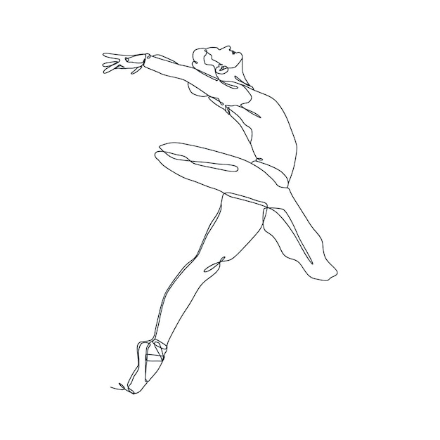 Vector ilustración de línea continua de bailarina de ballet