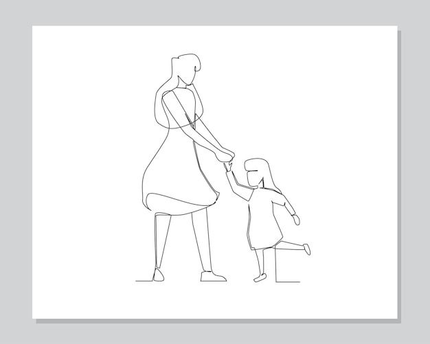 Ilustración de una línea continua de madre y hija