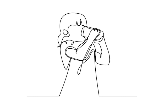 Ilustración de línea continua de un niño bebiendo leche