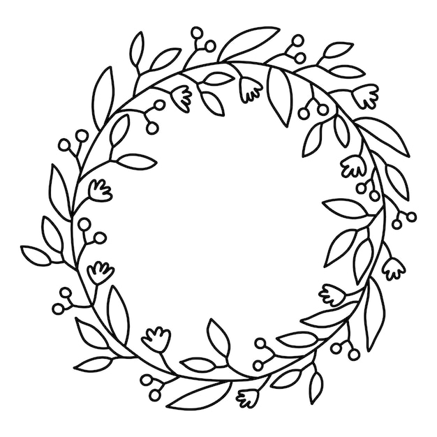 Ilustración de línea de corona de árbol de Navidad, vector de arte de línea de invierno, elemento de decoración de Navidad