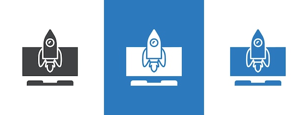 Ilustración de la línea delgada del icono de arranque de la nave espacial de cohete
