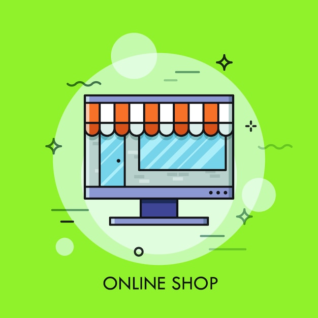 Vector ilustración de línea delgada de tienda online