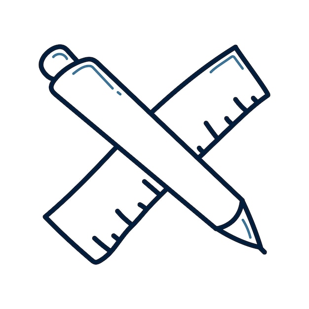 Ilustración de línea dibujada a mano con lápiz y regla vector de icono de lápiz y regla