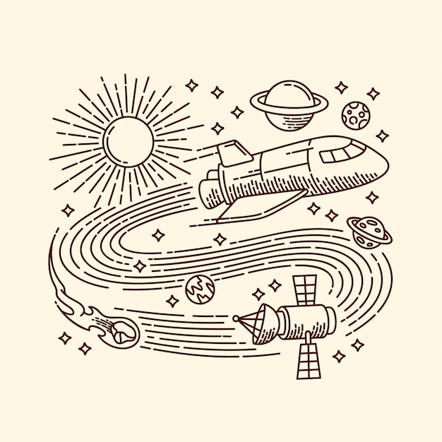 Ilustración de línea espacial de aventura