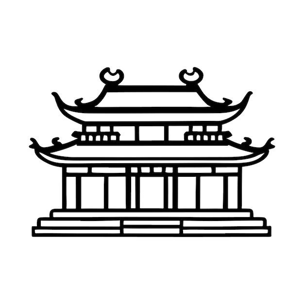 Ilustración de línea del estilo de arquitectura de la casa china