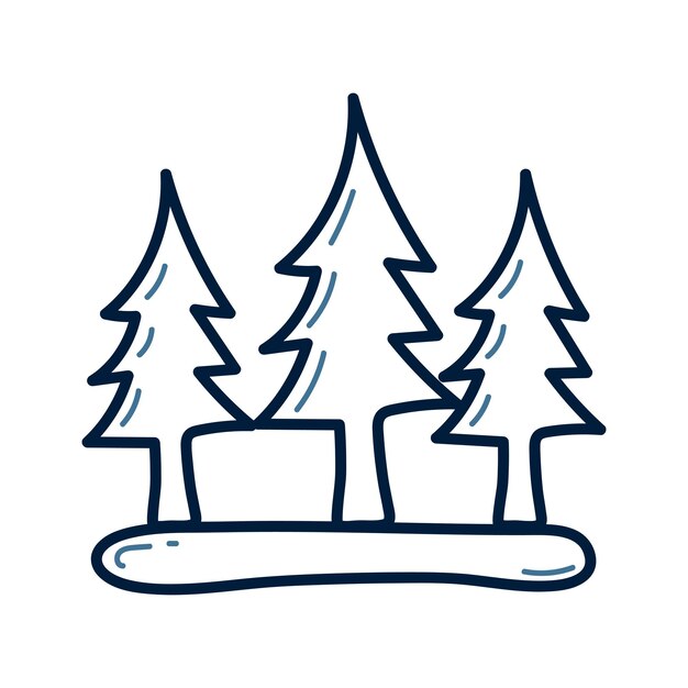 Ilustración de la línea de garabateo de árbol de pino dibujada a mano Vector de icono de rabateo de pino