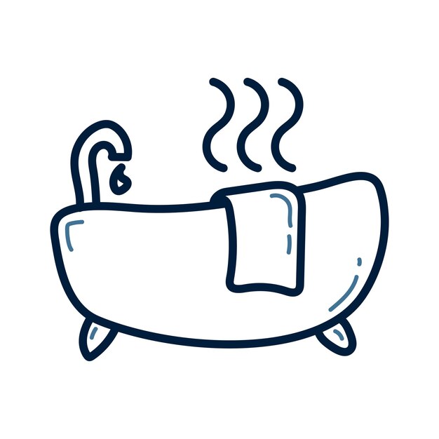 Ilustración de línea de garabatos de bañera dibujada a mano Vector de icono de garabatos de bañera