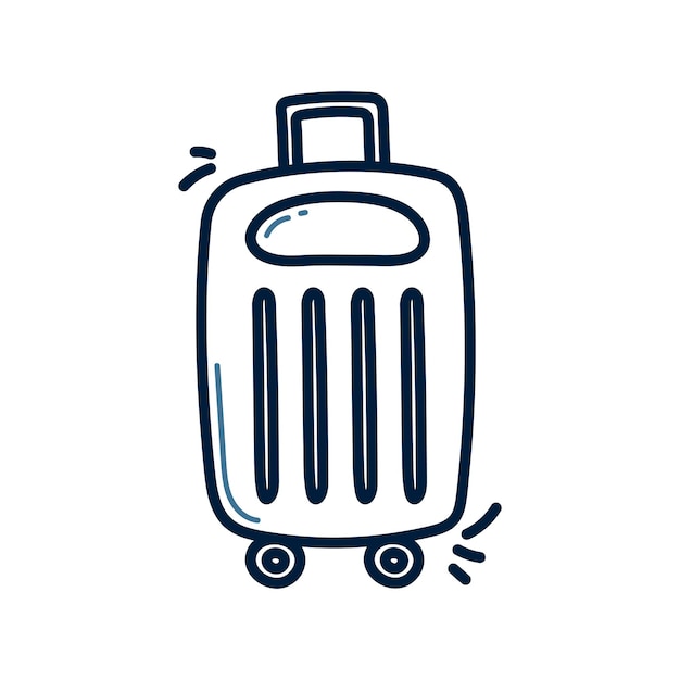 Ilustración de línea de garabatos de maleta rodante dibujada a mano Vector de icono de garabatos de maleta rodante