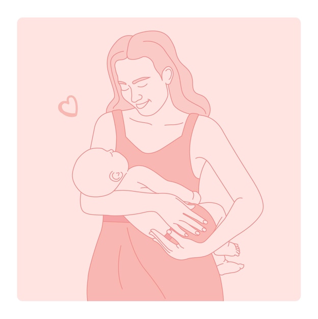 Ilustración de línea de madre y bebé. día internacional de la madre.