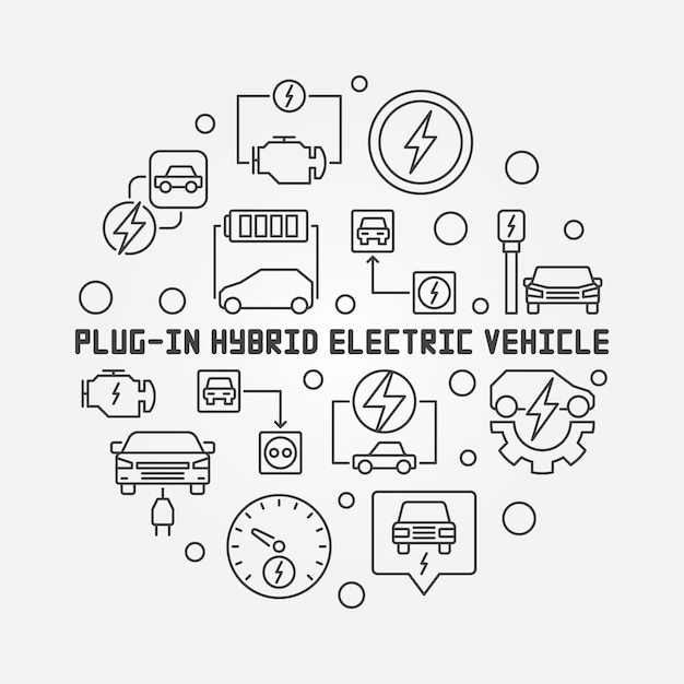 Ilustración de línea mínima de vector redondo de vehículo eléctrico de complemento