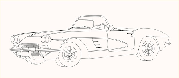 Ilustración de línea negra del convertible retrosport sobre fondo blanco Ilustración de coche