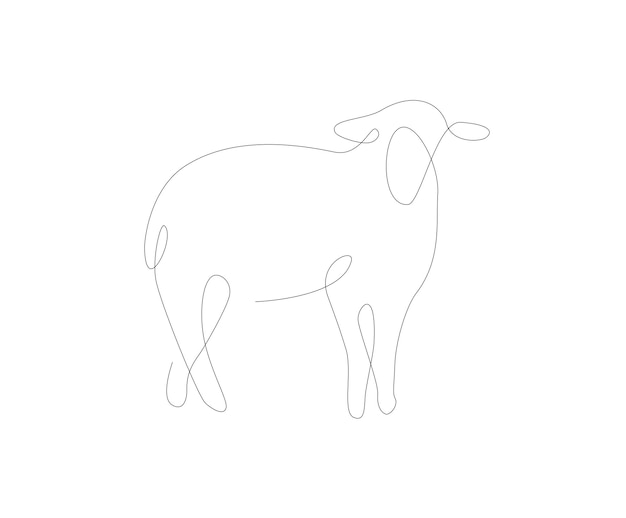 Ilustración de una línea de oveja línea única de cordero Vector de arte de línea de animales domésticos
