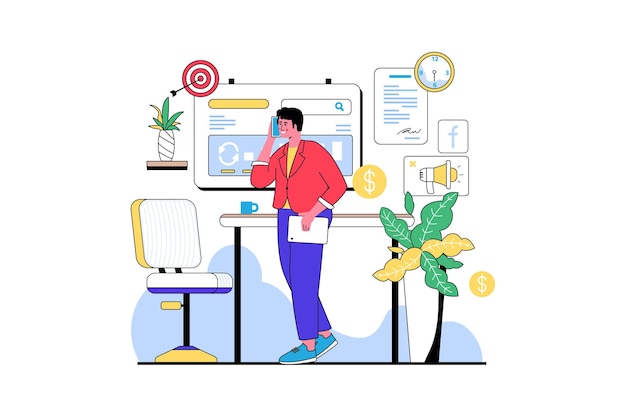 ilustración de línea plana de vector de arte de carácter de gestión empresarial
