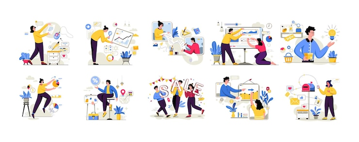 Vector ilustración de línea plana de vector de arte de carácter de gestión empresarial