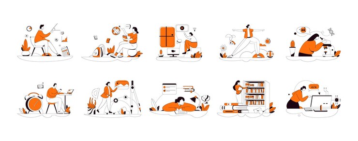 Vector ilustración de línea plana de vector de arte de personaje de colección