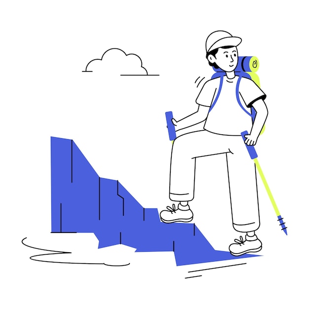 Ilustración de línea premium de excursionista de montaña