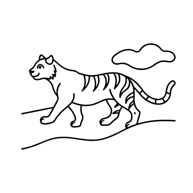 Ilustración de línea de silueta vectorial de tigre y libro para colorear niños