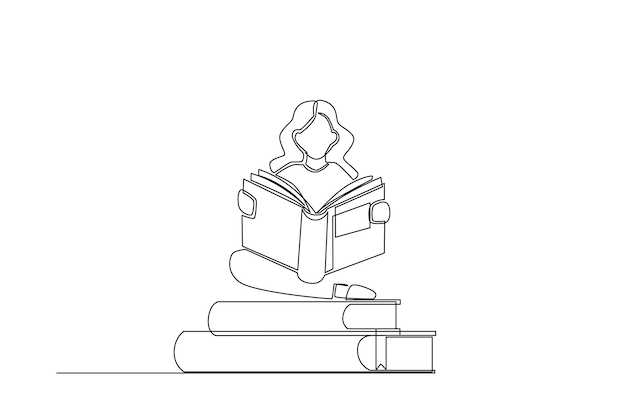 ilustración de línea simple para la alfabetización. concepto de una línea para leer y escribir un libro o libros.
