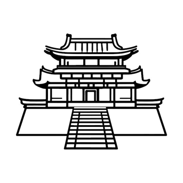 Ilustración de línea simple de la arquitectura china o japonesa