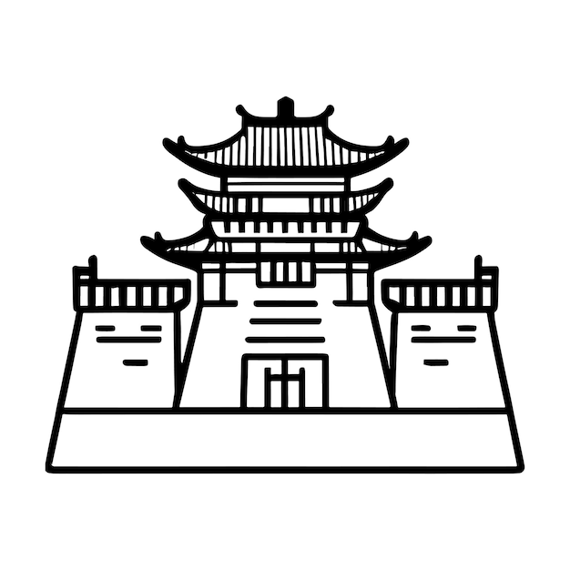 Vector ilustración de línea simple de la arquitectura china o japonesa