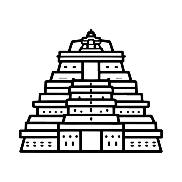 Ilustración de línea simple de un templo maya o azteca
