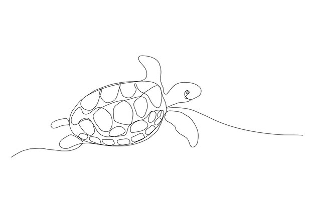 Ilustración de una línea de tortuga marina Vector contorno continuo boceto aislado