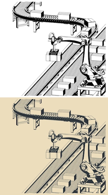 Ilustración de la línea de transporte robótico de la fábrica