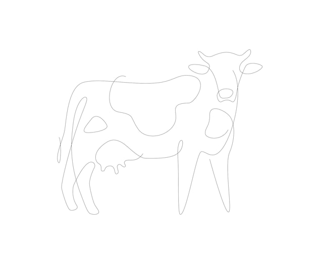 Ilustración de una línea de vaca Línea única de res Vector de arte de línea de animales domésticos