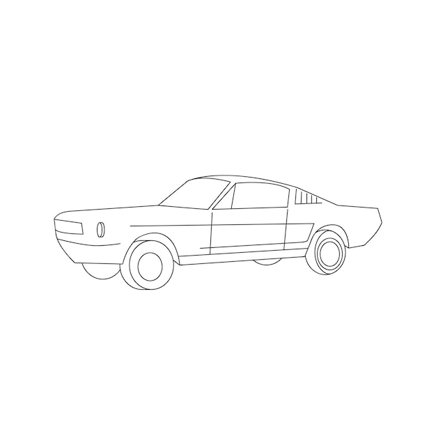 Ilustración de línea de vector de silueta de coche retro aislado sobre fondo blanco