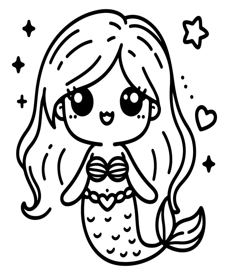 Ilustración de línea vectorial de sirena página de colorear ai generada