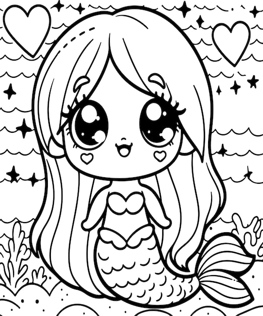 Ilustración de línea vectorial de sirena página de colorear ai generada