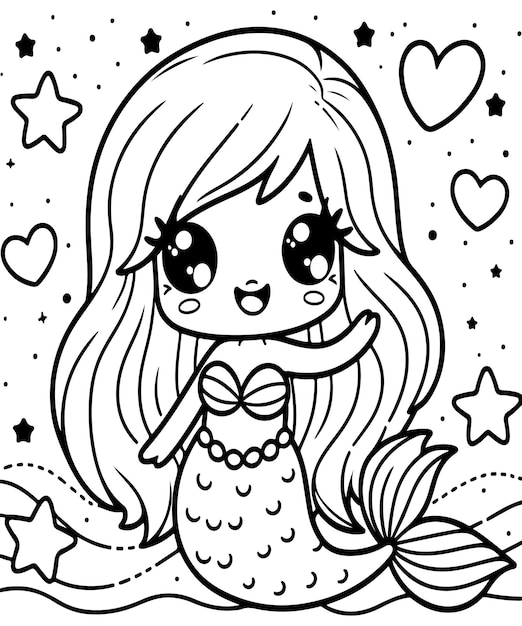 Ilustración de línea vectorial de sirena página de colorear ai generada