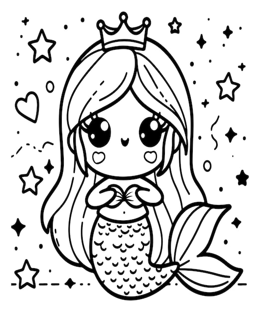 Ilustración de línea vectorial de sirena página de colorear ai generada