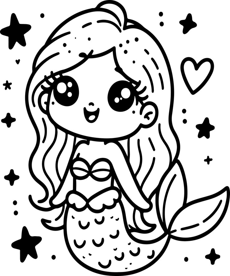 Ilustración de línea vectorial de sirena página de colorear ai generada