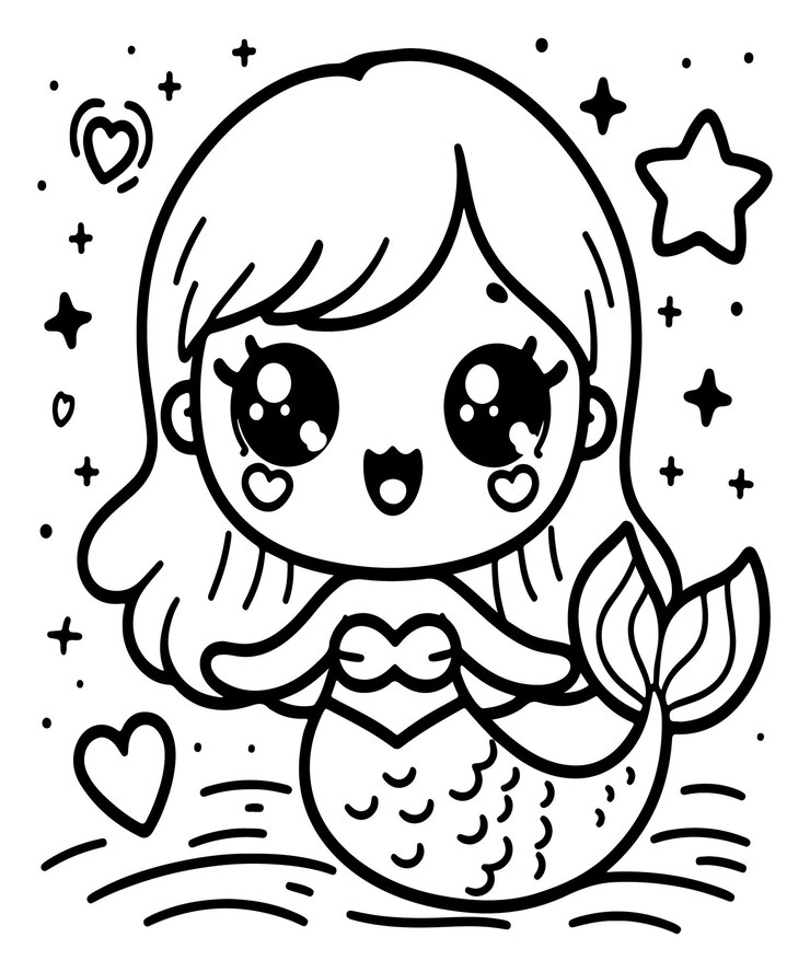 Ilustración de línea vectorial de sirena página de colorear ai generada