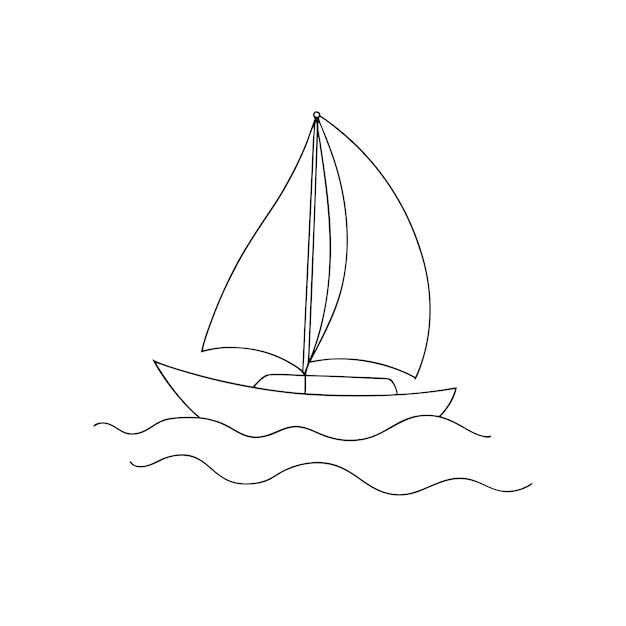 Ilustración de una línea de un velero en aguas onduladas