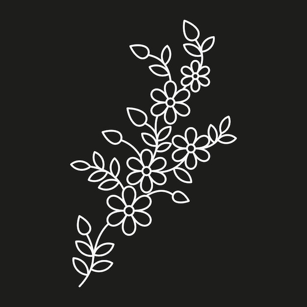 Vector ilustración lineal en blanco y negro de flores de primavera con una hoja