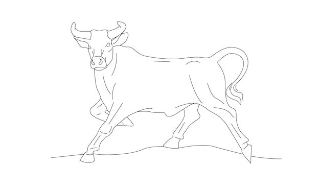 Ilustración lineal de buey en línea de pose hermosa boceto gráfico dibujado a mano año del gráfico de buey