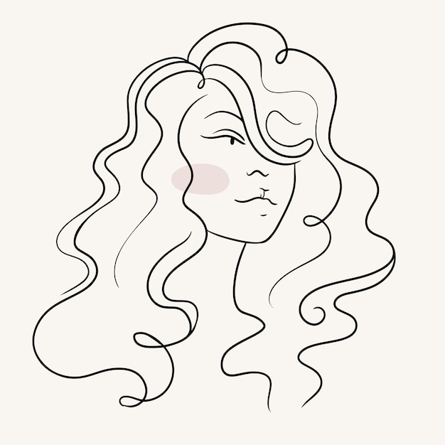 Ilustración lineal de chica rizadaRetrato abstracto eleganteMinimalismo escandinavo