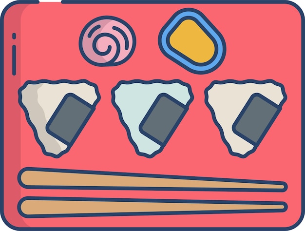 Ilustración lineal en color de la bola de arroz de Onigiri
