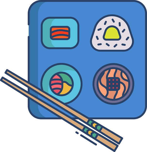 Ilustración lineal en color de bolas de arroz de salmón japonés
