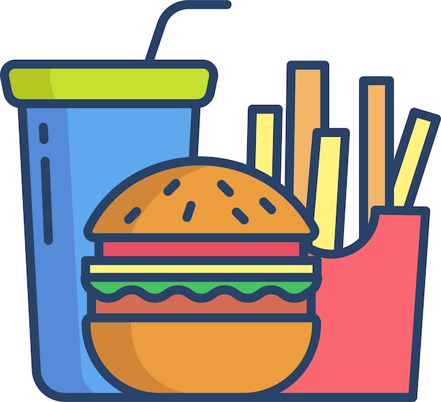 Ilustración lineal en color de la comida chatarra