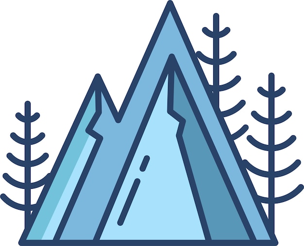Ilustración lineal en color del paisaje de la montaña de nieve