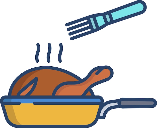 Ilustración lineal en color del plato de pavo
