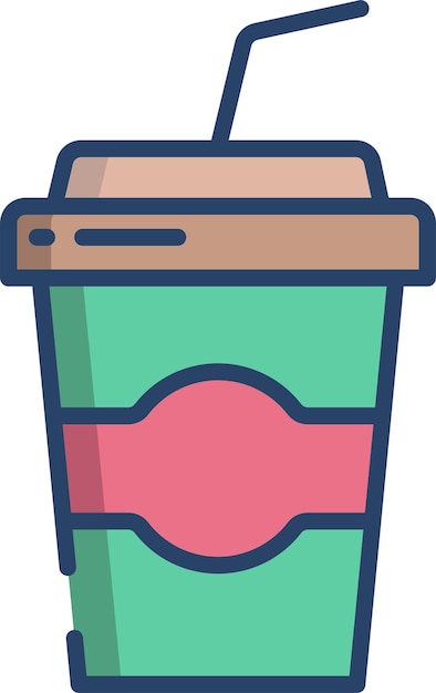Ilustración lineal en color de la taza de papel
