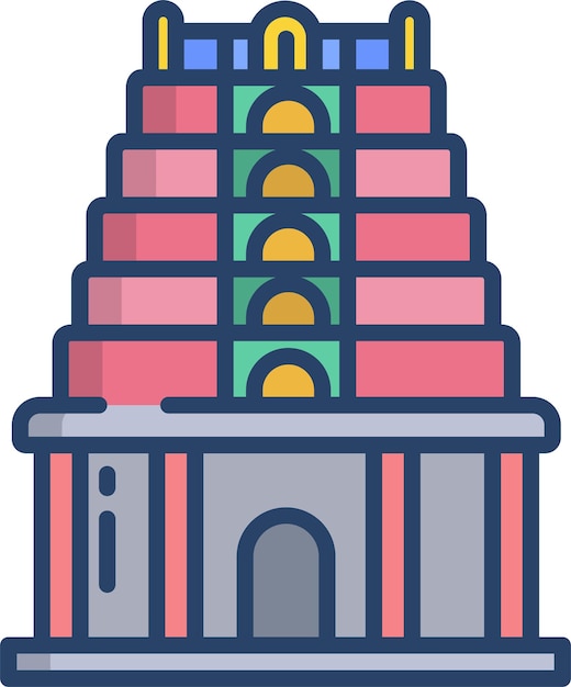 Ilustración lineal en color del templo indio
