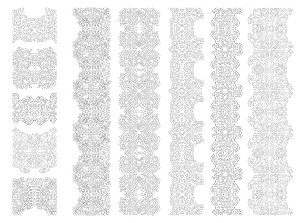 Ilustración lineal hermoso vector monocromo para adultos para colorear página de libro con pinceles de pintura abstracta detallada conjunto aislado sobre fondo blanco