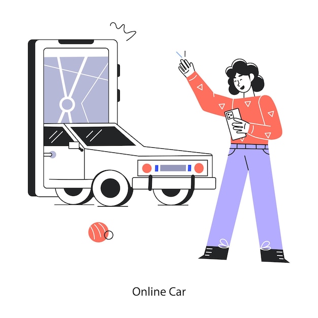 Ilustración lineal lista para usar de la reserva de automóviles en línea