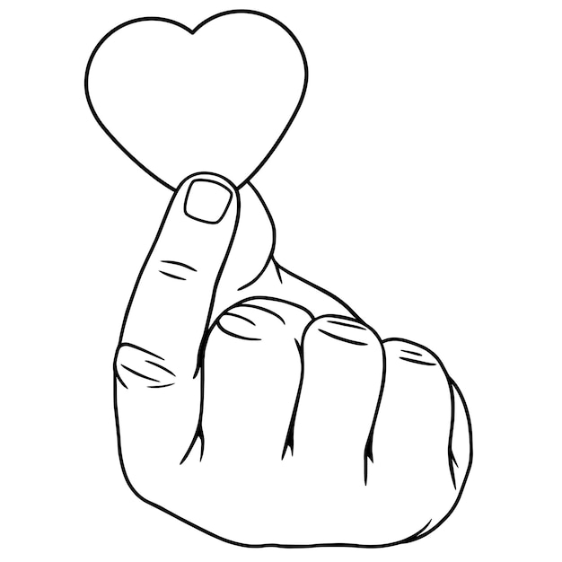 Ilustración lineal de la mano sosteniendo el corazón